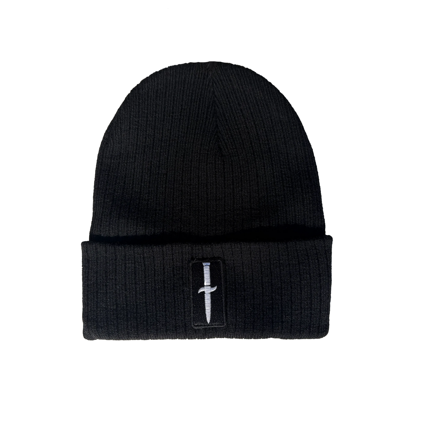 Black knit cuff beanie with Dagger patch on front