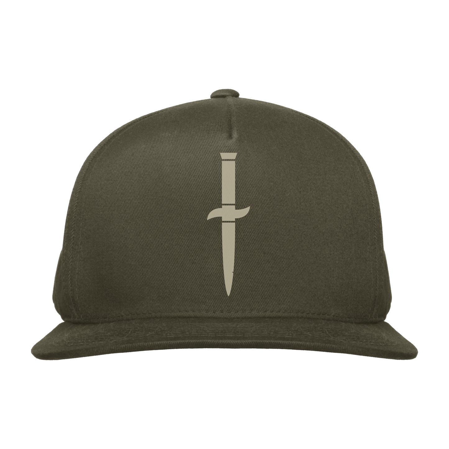 Dagger Sentinel olive trucker hat with muted stone blade logo