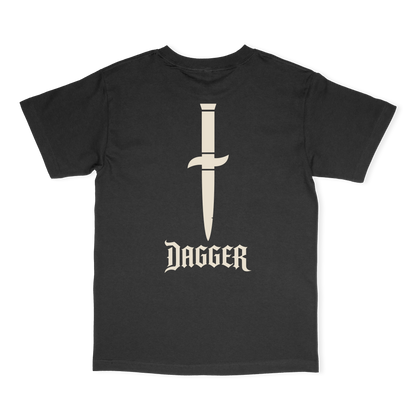 Dagger Bone Blade black T-shirt with oversized bone dagger graphic and logo