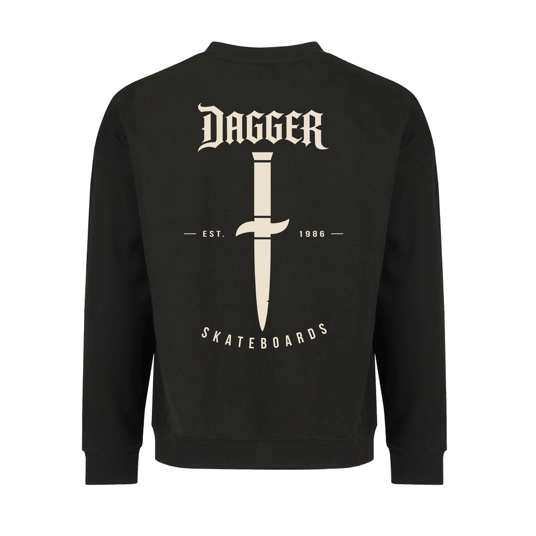 Dagger Established Crewneck back print with dagger icon and EST. 1986 — Dagger Skateboards