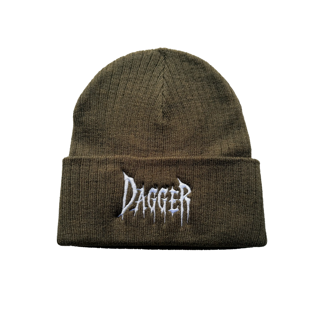 Dagger Horror Cuff Beanie - olive - cuffed knit beanie with embroidered Dagger horror lettering