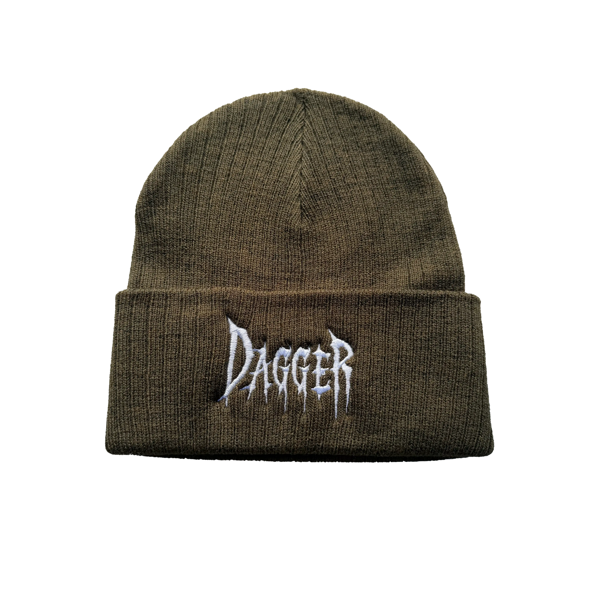 Dagger Horror Cuff Beanie - olive - cuffed knit beanie with embroidered Dagger horror lettering