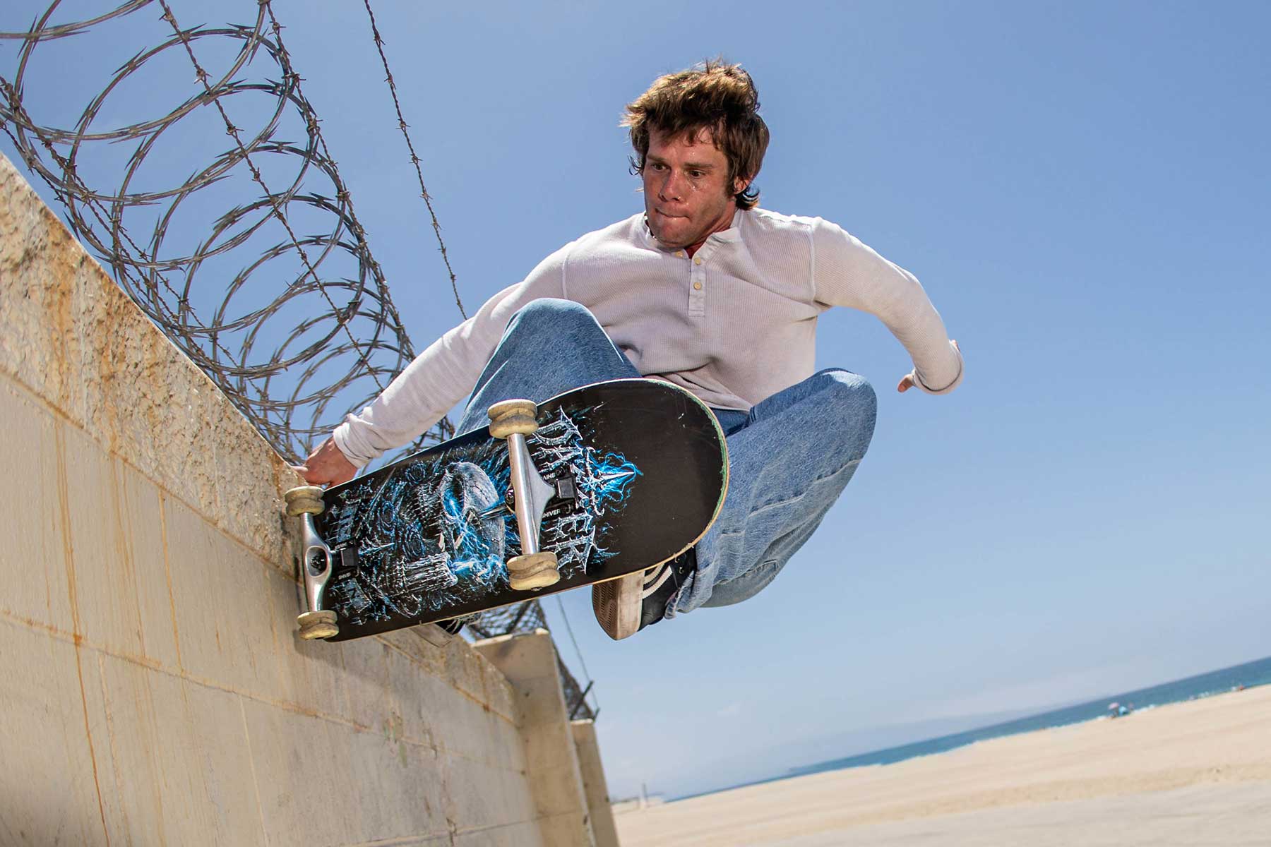Dagger Skateboards rider wallriding the Iceman deck at Redondo Beach