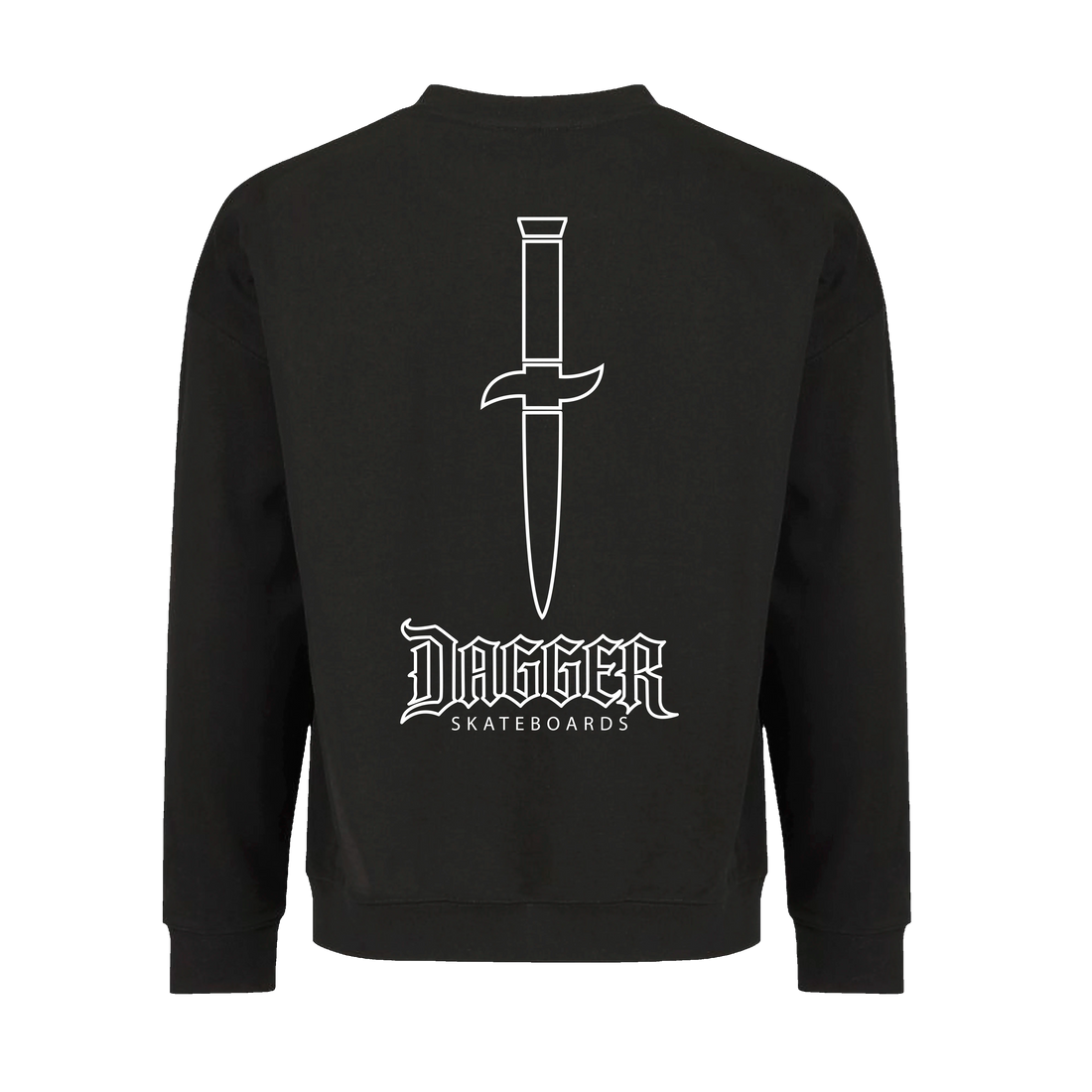 Dagger Outline Blade Crewneck back print with white dagger icon and Dagger Skateboards wordmark