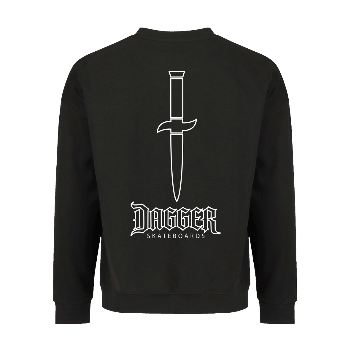 Dagger Outline Blade Crewneck back print with white dagger icon and Dagger Skateboards wordmark