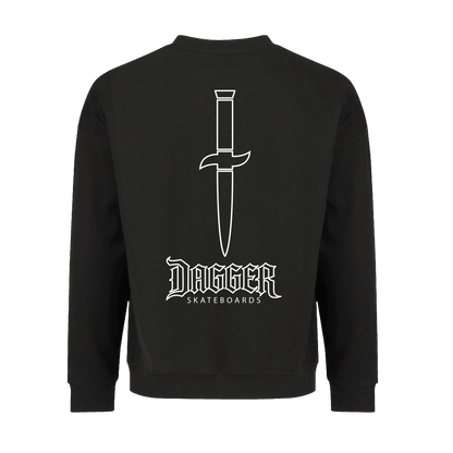 Dagger Outline Blade Crewneck back print with white dagger icon and Dagger Skateboards wordmark