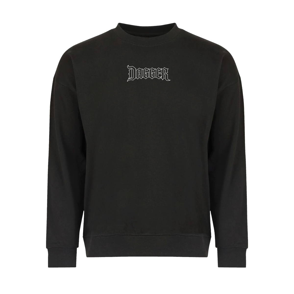 Black Dagger Outline Blade crewneck sweatshirt with small white Dagger logo on front