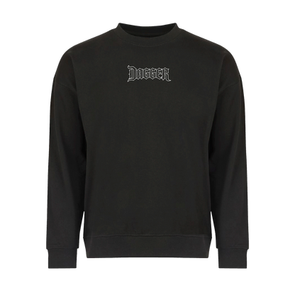 Black Dagger Outline Blade crewneck sweatshirt with small white Dagger logo on front