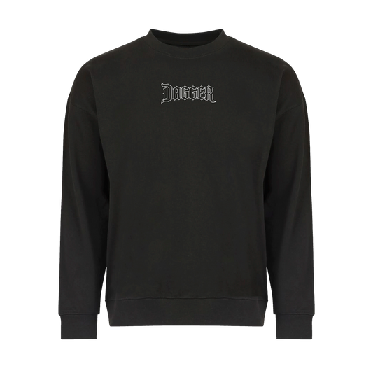 Black Dagger Outline Blade crewneck sweatshirt with small white Dagger logo on front