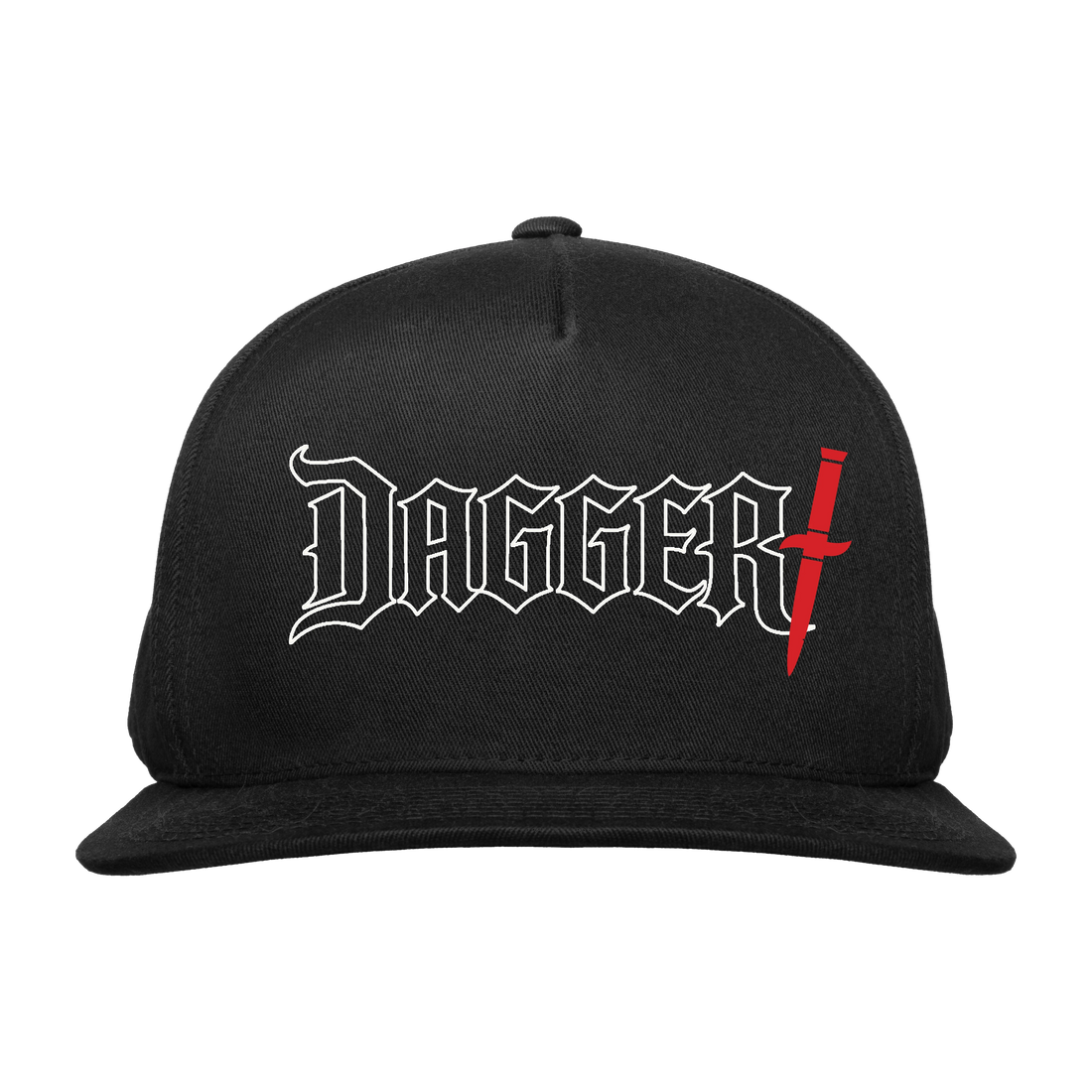 Dagger Outline Logo Hat with white outlined Dagger wordmark and red dagger accent