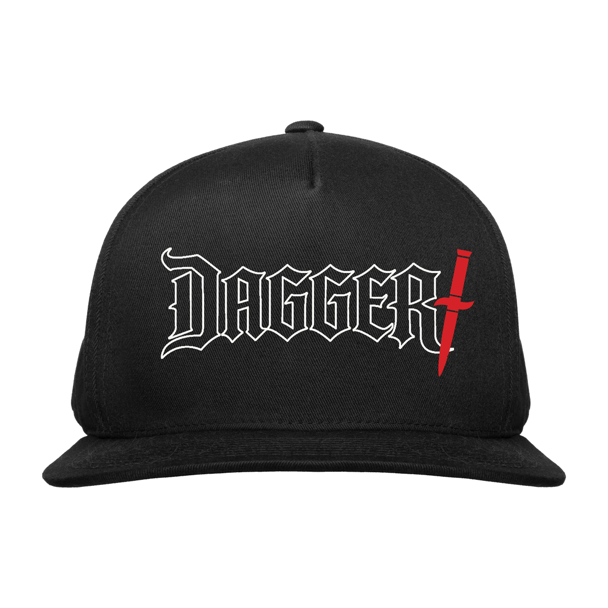 Dagger Outline Logo Hat with white outlined Dagger wordmark and red dagger accent