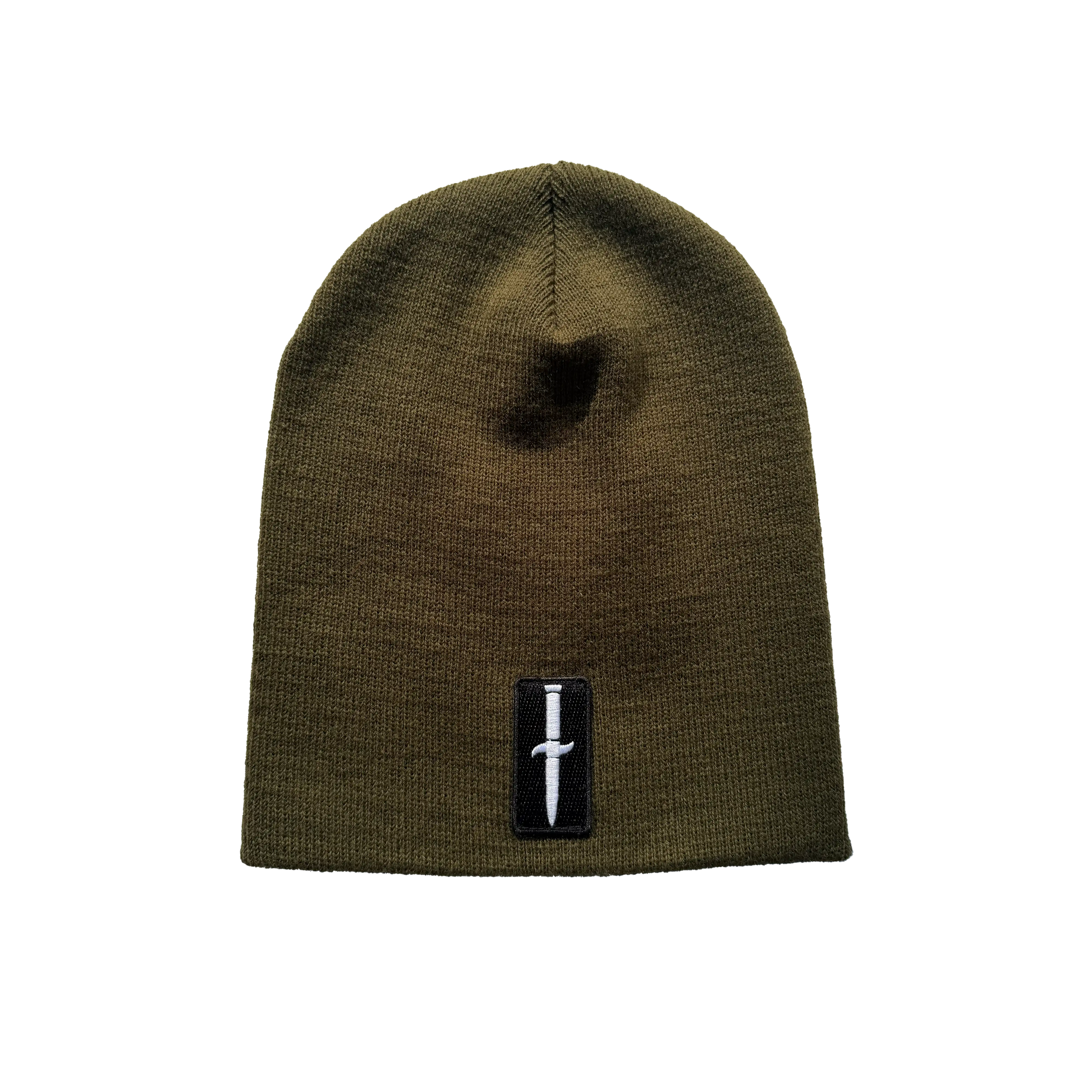 Dagger Patch Beanie - olive - no-cuff knit beanie with Dagger patch