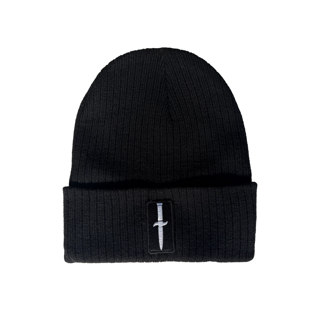 Black knit cuff beanie with Dagger patch on front