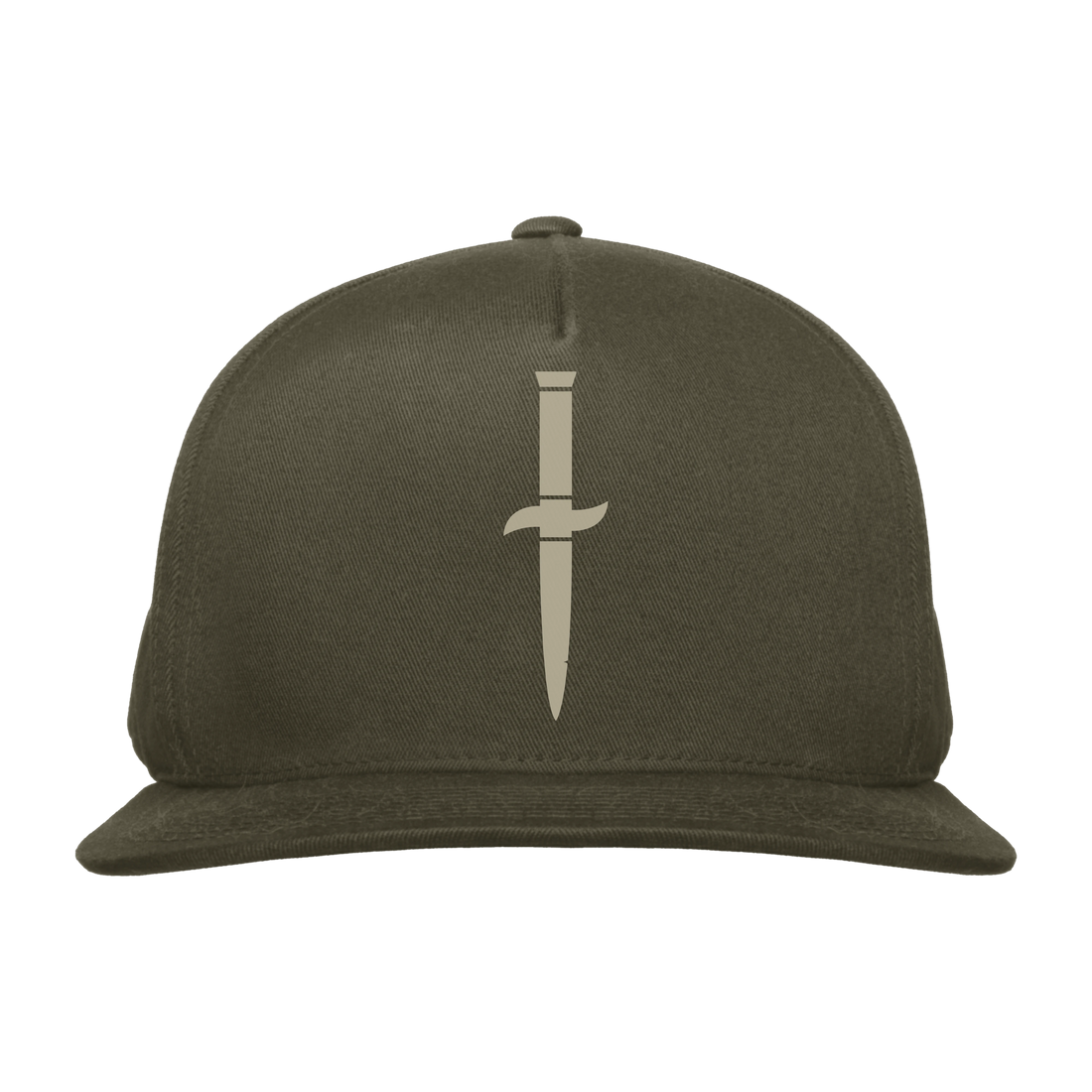 Dagger Sentinel olive trucker hat with muted stone blade logo