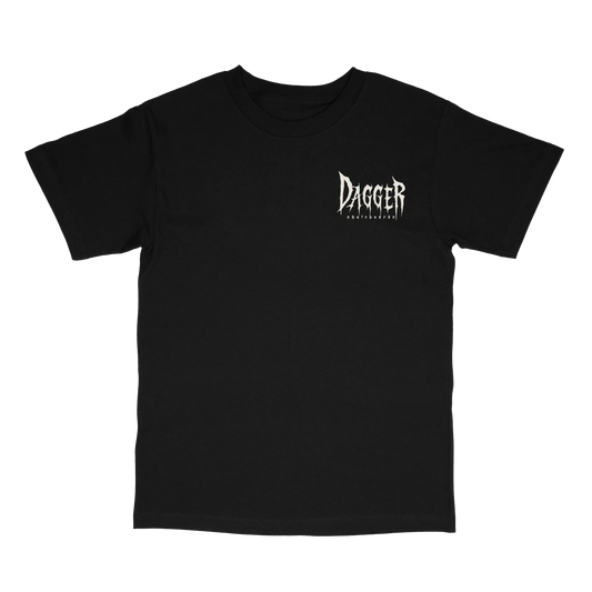 Dagger Skateboards front chest logo on black t-shirt