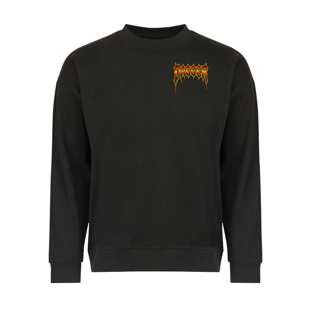 Dagger Panther Rose crewneck sweatshirt front with small red and yellow Dagger Skateboards chest logo