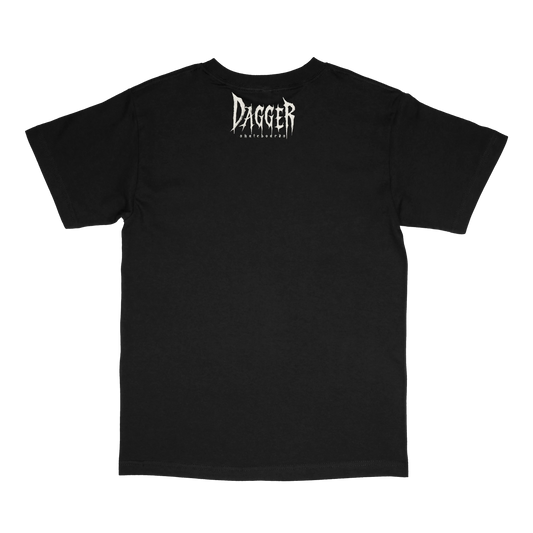Repent Tee black back view t-shirt with small back neck print by Dagger Skateboards