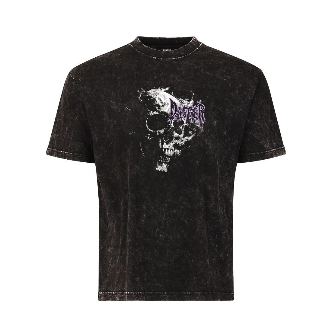 Skull Acid Wash T-Shirt front view with Skull graphic artwork by Dagger Skateboards