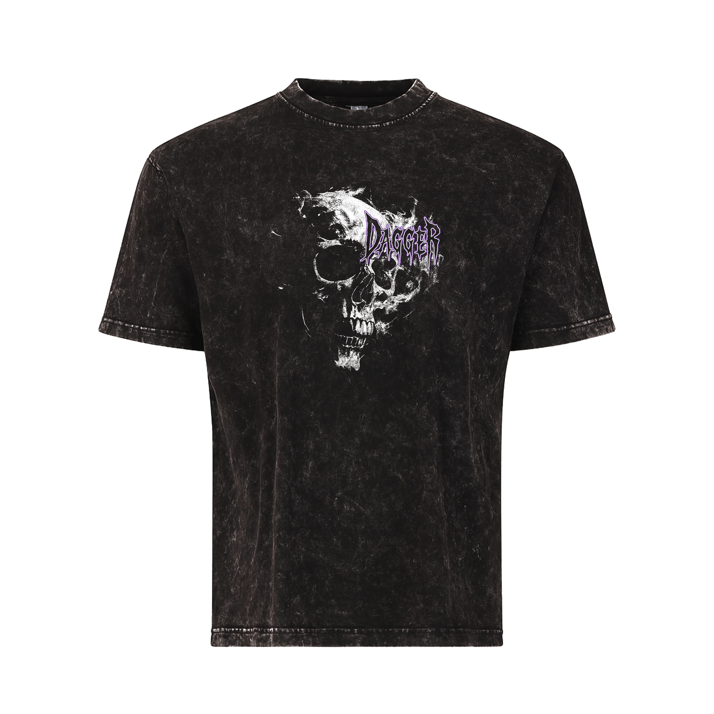 Skull Acid Wash T-Shirt front view with Skull graphic artwork by Dagger Skateboards