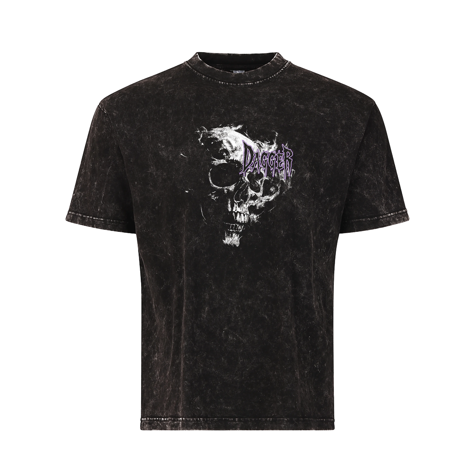 Skull Acid Wash T-Shirt front view with Skull graphic artwork by Dagger Skateboards