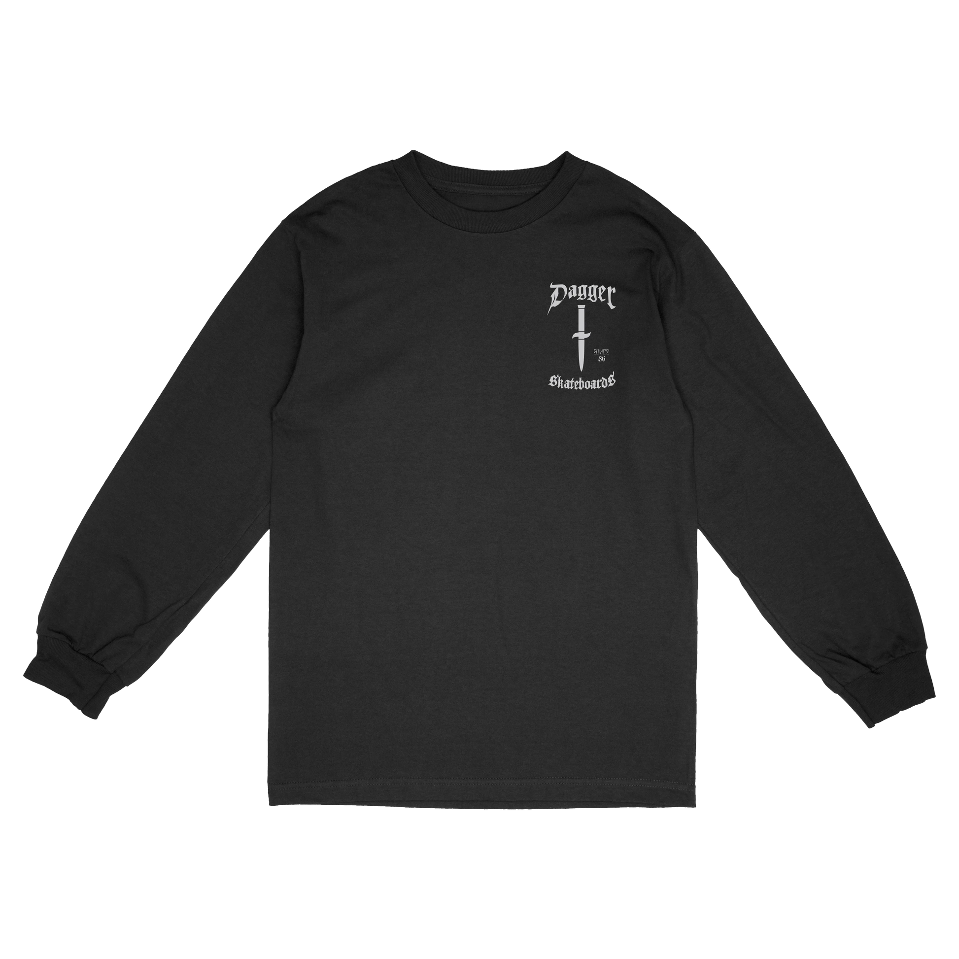 Front: since-86-long-sleeve-front-dagger-skateboards